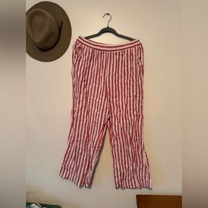 Rachel Zoe Pants 100% Linen Red Stripe Wide Leg Pull On